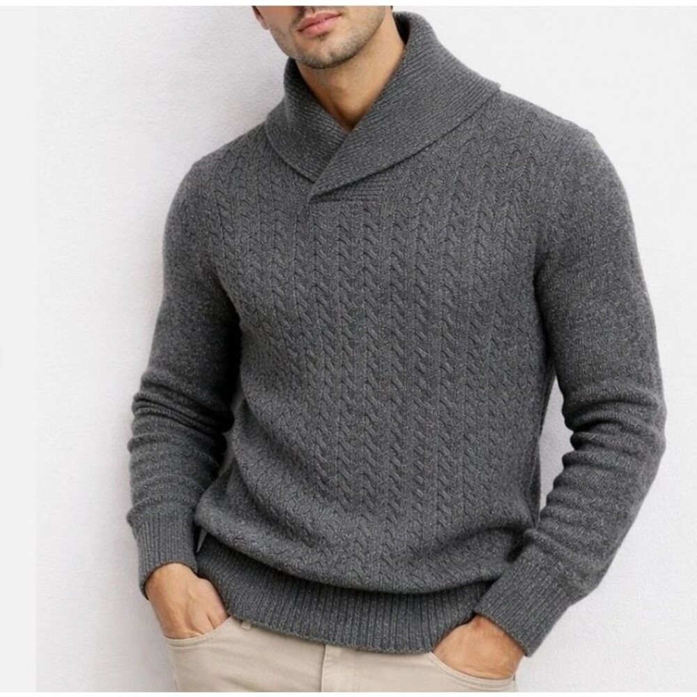 NWT Ben Sherman Shawl Collar Sweater Mens Medium Gray Cable Knit Wool Blend
